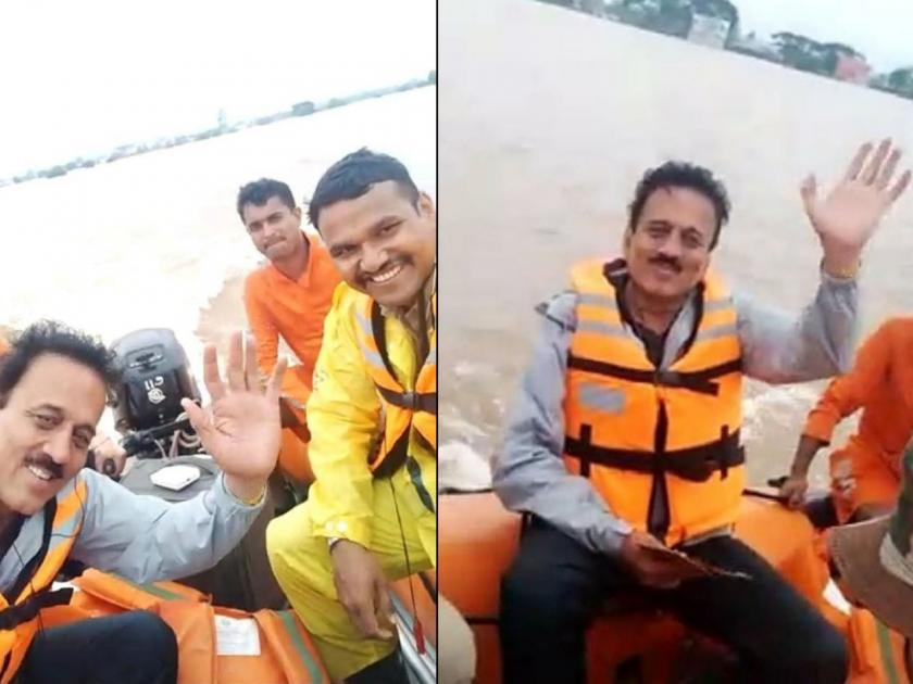 Video: Girish Mahajan's 'amateur' predecessor in kolhapur flood, selfie stunt video goes viral | Video : गिरीश महाजनांचा 'हौशी' पूरदौरा, सेल्फी स्टंटचा व्हिडीओ व्हायरल