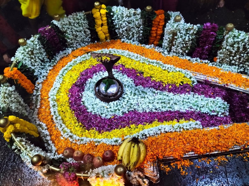 Har Har Mahadev! Shri Kshetra Bhimashankar flowers blossomed; Decoration around Shivlinga on Shravani Monday | हर हर महादेव! भीमाशंकर फुलांनी बहरलं; श्रावणी सोमवारी शिवलिंगाभोवती सजावट
