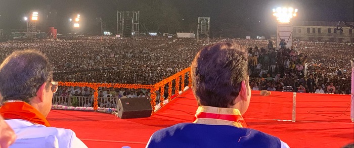 Lok Sabha Election 2019: BJP-army blast campaign rally; Powerful performance in Karveeran | Lok Sabha Election 2019 : भाजप-सेना युतीने प्रचाराचे रणशिंग फुंकले ; करवीरनगरीत जोरदार शक्तिप्रदर्शन