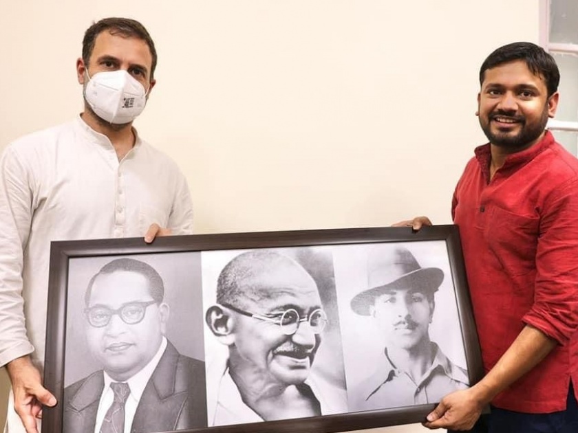 ... So I gave Rahul Gandhi a photo of 'Gandhi-Ambedkar-Bhagat Singh', kanhaiya kumar told after joining congress | '... म्हणून राहुल गांधींना मी, 'गांधी-आंबेडकर-भगतसिंगांचा' फोटो भेट दिला'