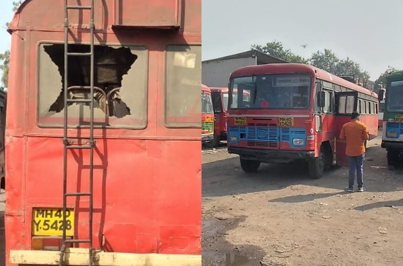 Stone pelting on 3 ST buses of Shevgaon depot, anger of employees | शेवगाव आगाराच्या 3 एसटी बसेसवर दगडफेक, पोलीस बंदोबस्त नाहीच
