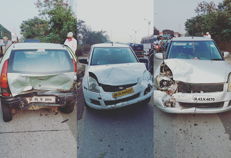 Four vehicles collided with each other on Sion-Panvel highway | एकावर एक चार वाहन आदळली, सायन-पनवेल महामार्गावर अपघात