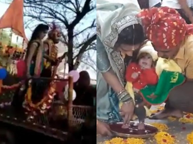 Grand Welcome to the birth of a woman in Dhar MP, a procession of twin grandchildren pulled out of a buggy by grandparents | स्त्री जन्माचे ग्रँड वेलकम, आजोबांनी बग्गीतून काढली जुळ्या नातींची मिरवणूक