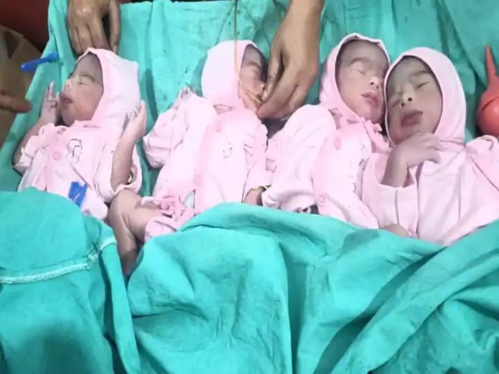 Pregnant Woman gave birth to 4 babies at one time, family became happy in bihar aara | देता छप्पर फाड के... महिलेने दिला ४ बाळांना जन्म; कुटुंबात आनंदी आनंद गडे