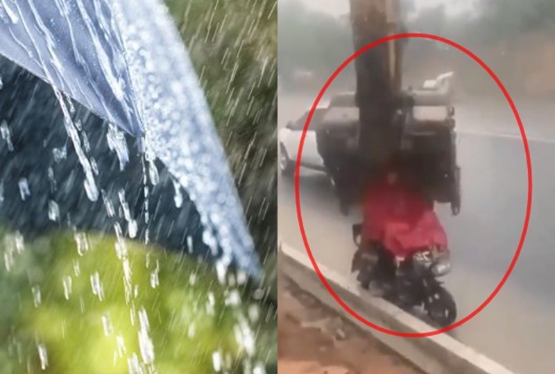 Humanity in the rain ... when a JCB worth crores of rupees works as an umbrella, viral video | Video : पावसातली माणूसकी... कोट्यवधींची कामे करणारा जेसीबी छत्री बनून काम करतो तेव्हा