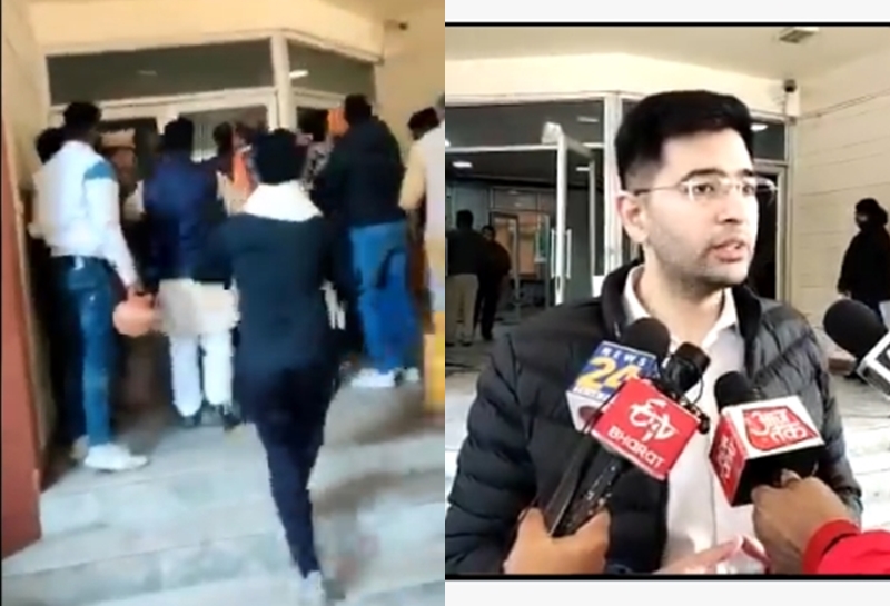 Video: BJP workers break into AAP MLA's office in Delhi raghav chaddha | Video : दिल्लीत भाजपा कार्यकर्त्यांनी AAP च्या आमदाराचं ऑफिस फोडलं