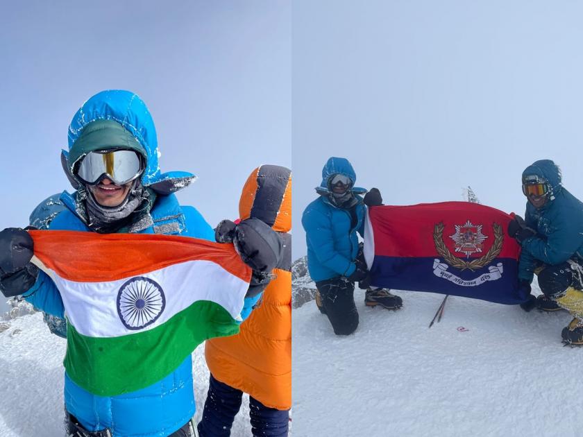 The tricolor was hoisted on the summit of Mount Elbrus, the flag of Mumbai Fire Brigade was also hoisted | माउंट एल्ब्रस शिखरावर फडकला तिरंगा, मुंबई अग्निशमन दलाचाही ध्वज उँचावला