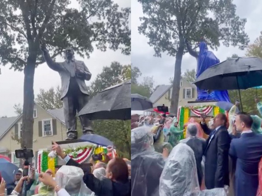 Jaibhim's cheer in America washington; Dr. Unveiling of the tallest statue of Babasaheb ambedkar | Video: भरपावसात 'जयभीम'चा नारा; अमेरिकेत बाबासाहेबांच्या सर्वात उंच पुतळ्याचे अनावरण