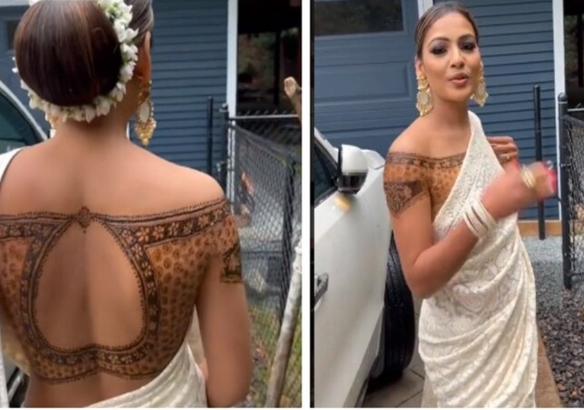 Abandoned blouse made by Mehndi, woman's video goes viral social media | Video : मेहंदीने साकारलेला भन्नाट ब्लाऊज, महिलेचा व्हिडिओ व्हायरल