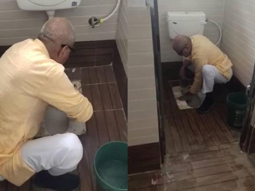 The MP cleaned the toilet by hand! The photo went viral | खासदाराने हातानेच स्वच्छ केले शौचालय! फोटो व्हायरल