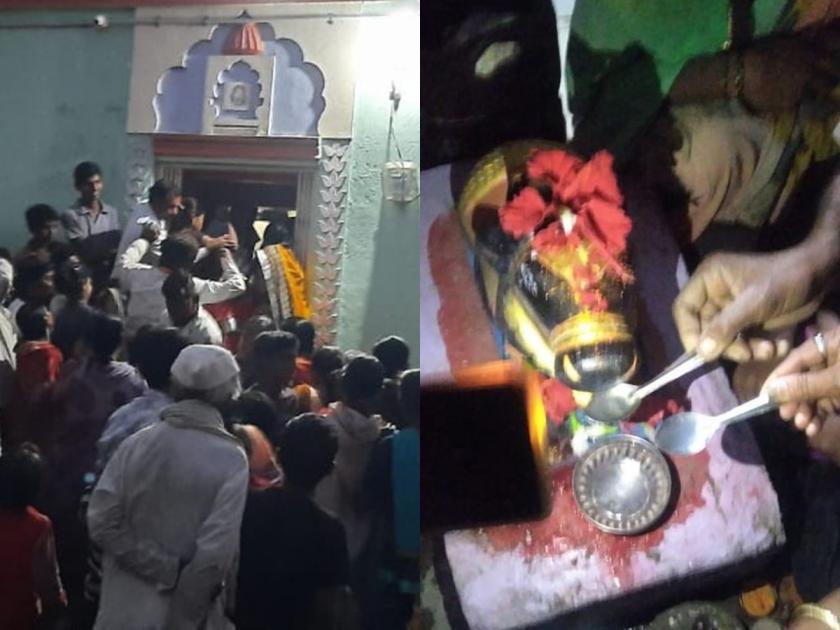 Video: Mahadev's Nandi drinks milk, crowd rushes in Aurangabad, police run | Video: महादेवाचा नंदी दूध पितो, औरंगाबादेत अफवेने उसळली गर्दी; पोलिसांची धाव