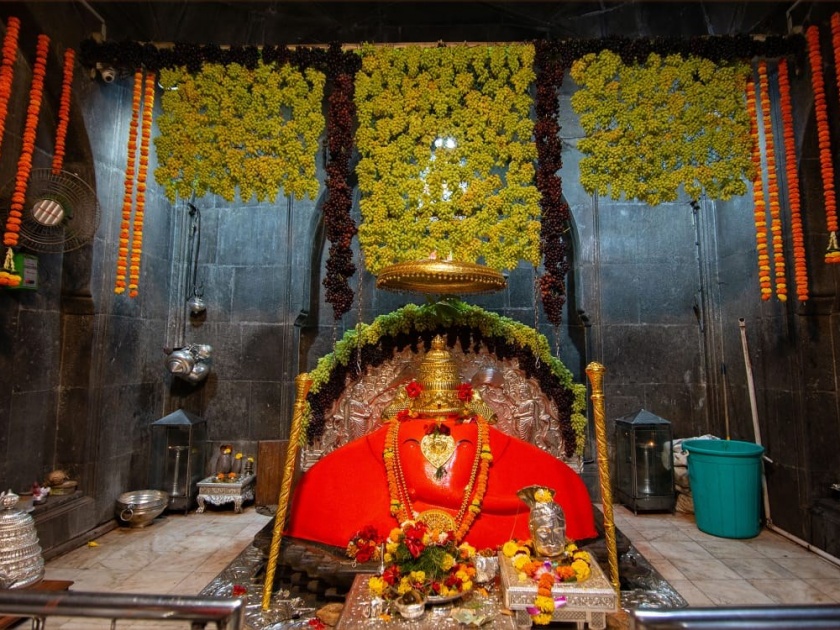 Ganesh Jayanti... Grape decoration at Pali Ballaleshwar temple | गणेश जयंती... पाली गावचा बल्लाळेश्वर; भाविकाकडून मंदिराला द्राक्षाची सजावट