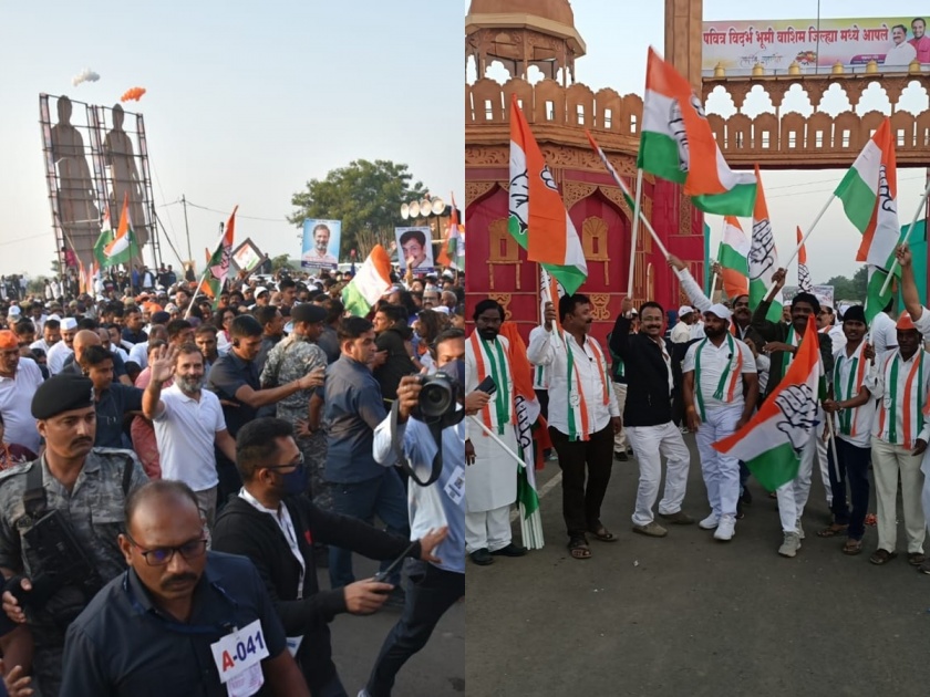 On the edge of Pangange river... Rahul Gandhi entered Vidarbha, thousands of citizens marched to bharat jodo yatra from washim | पैनगंगेच्या तिरावर... राहुल गांधीं विदर्भात दाखल, वाशिममध्ये हजारो नागरिक पदयात्रेत