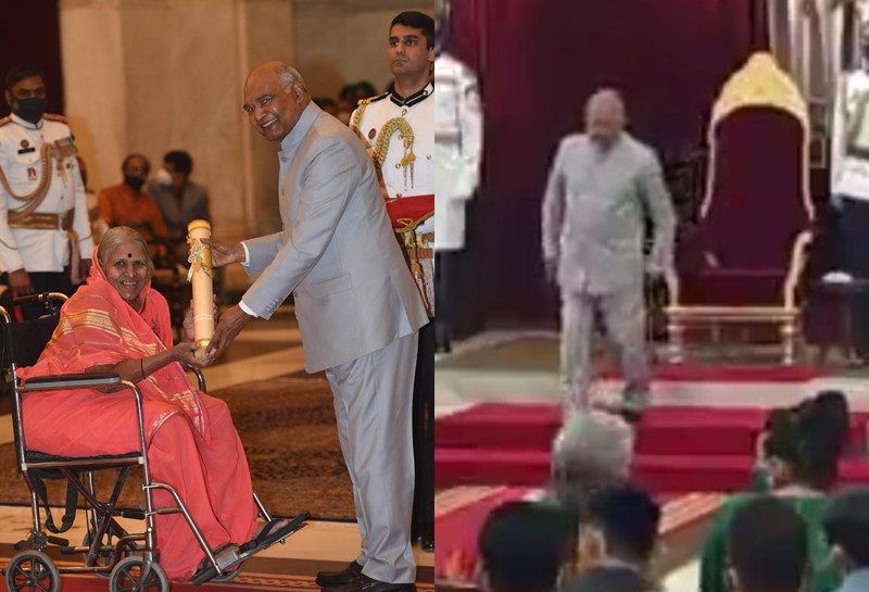 For Sindhutai, the President came down the stairs, honoring 'Mai' with Padma Shri | सिंधुताईंसाठी राष्ट्रपती पायऱ्या उतरुन खाली आले, 'माई'चा पद्मश्रीने सन्मान