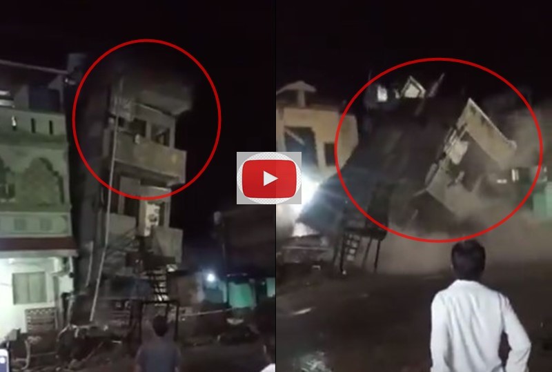 Video: Building collapses like an address bungalow in Jalgaon, video goes viral | Video : जळगावात पत्त्यांच्या बंगल्याप्रमाणे कोसळली इमारत, व्हिडिओ झाला व्हायरल