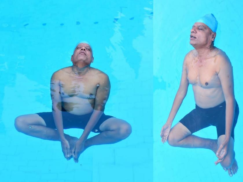 70-year-old Mohan Natu's water yoga in Kolhapur | सत्तरीच्या तरूणाची पाण्यातील योगासने लयभारी, मोहन नातू यांचे कोल्हापूरात प्रात्यक्षिके