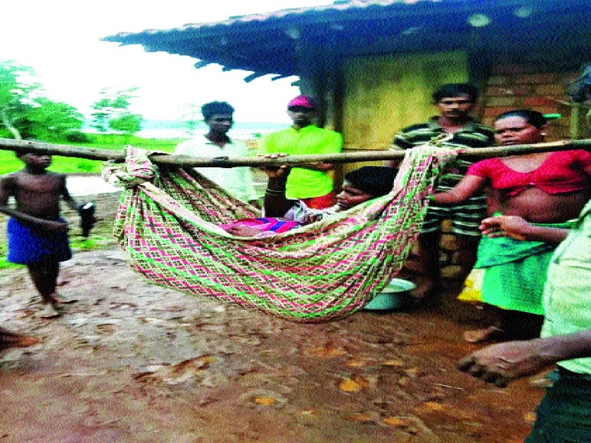 Lightning strikes house in Bhusarpada; The injured woman was taken from the bag due to lack of roads | भुसारपाड्यात घरावर वीज कोसळली; रस्त्याअभावी जखमी महिलेला नेले झोळीतून 