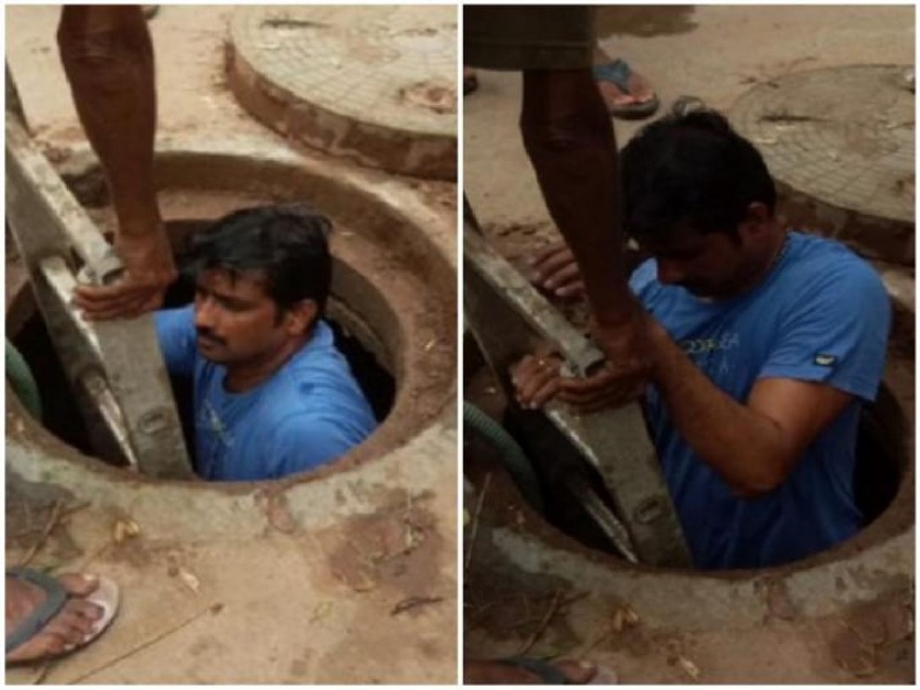 Mangaluru BJP corporator enters manhole to clean clogged pipe. Pics go viral pics in social media | नगरसेवकाचं काम ‘लय भारी’; स्वत: मॅनहोलमध्ये उतरुन केली तुंबलेल्या ड्रेनेजची सफाई