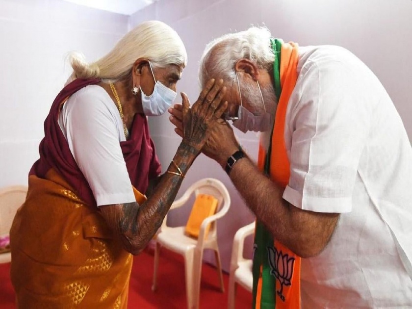 PM Narendra Modi meets 106-year-old organic farmer Pappammal in Coimbatore | Narendra Modi: नरेंद्र मोदींच्या डोक्यावर ठेवला हात...१०६ वर्षाची कोण आहे ‘ही’ अम्मा? जाणून घ्या