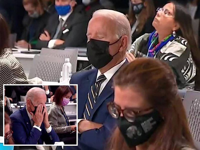 American president joe biden spotted taking a nap during COP-26 video goes viral | US President Joe Biden: एकीकडे सुरू होतं COP-26 सम्मेलन, दुसरीकडे अमेरिकन राष्ट्रपती ज्यो बायडेन घेत होते डुलकी; Video व्हायरल