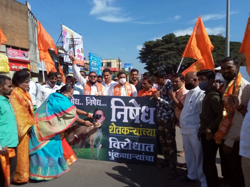 Burning of demon image in Gadhinglaj, Shiv Sena agitation | गडहिंग्लजमध्ये दानवेंच्या प्रतिमेचे दहन, शिवसेनेचे आंदोलन