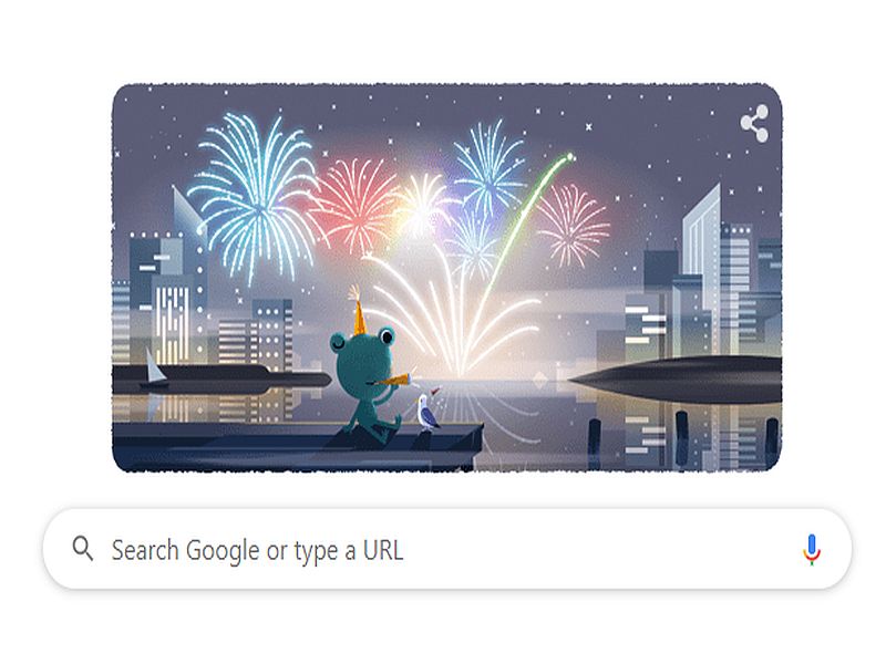 new year eve 2019 google doodle with five different colors fireworks | Good Bye 2019 : नववर्षाच्या स्वागतासाठी गुगल सज्ज, खास डुडलने जिंकलं मन 