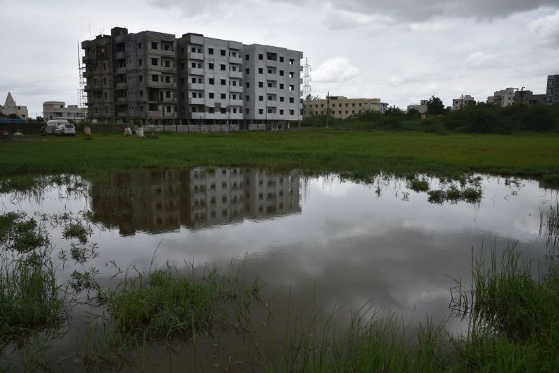 Rain water lodged in Open Spaces of Akola city | अकाेला शहरातील मोकळे भूखंड बनले तलाव