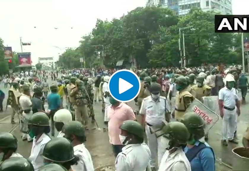 Video: BJP workers break barricades, social distance fuss in agitation west bengal | Video : भाजपा कार्यकर्त्यांनी बॅरिकेट्स तोडले, आंदोलकांवर पोलिसांचा लाठीचार्ज