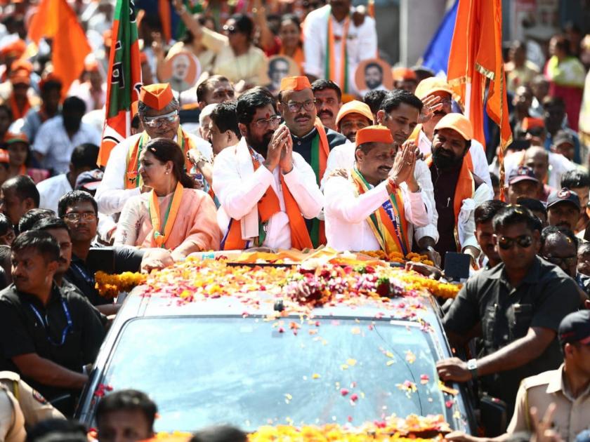 BJP road show in Pune; Hundreds of activists participated in the presence of Chief Minister Eknath Shinde | Video: पुण्यात भाजपचा रोड शो; मुख्यमंत्री एकनाथ शिंदे यांच्या उपस्थितीत शेकडो कार्यकर्ते सहभागी