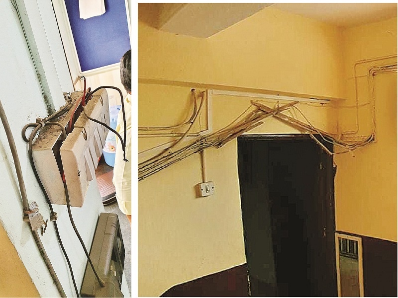Darkness under the roof of MSEDCL; Open wires in the office, hanging switch boards inviting accidents | महावितरणच्या दिव्याखालीच अंधार; कार्यालयातील उघड्या वायर्स, लटकणारे स्वीच बोर्ड दुर्घटनेला आमंत्रण देणारे