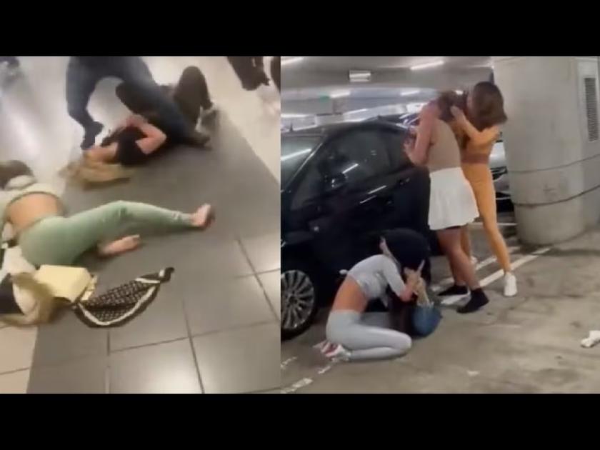Viral Video : women fight with each other in car parking watch video | कार पार्किंगमध्ये 6 महिलांची फ्री स्टाईल हाणामारी, व्हिडीओ व्हायरल