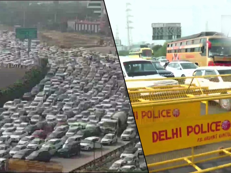 big traffic jam on many highways including Delhi-Gurugram border due to farmers bharat Bandh | शेतकऱ्यांच्या भारत बंदमुळे दिल्ली-गुरुग्राम बॉर्डरवर 'महाजाम', वाहनांच्या लांबच लांब रांगा