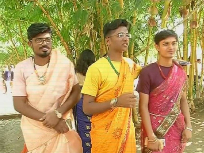 Pune FC college student wear Saree on Saree day | बाईपण समजून घेण्यासाठी बाई झालेल्या मुलांची गोष्ट 