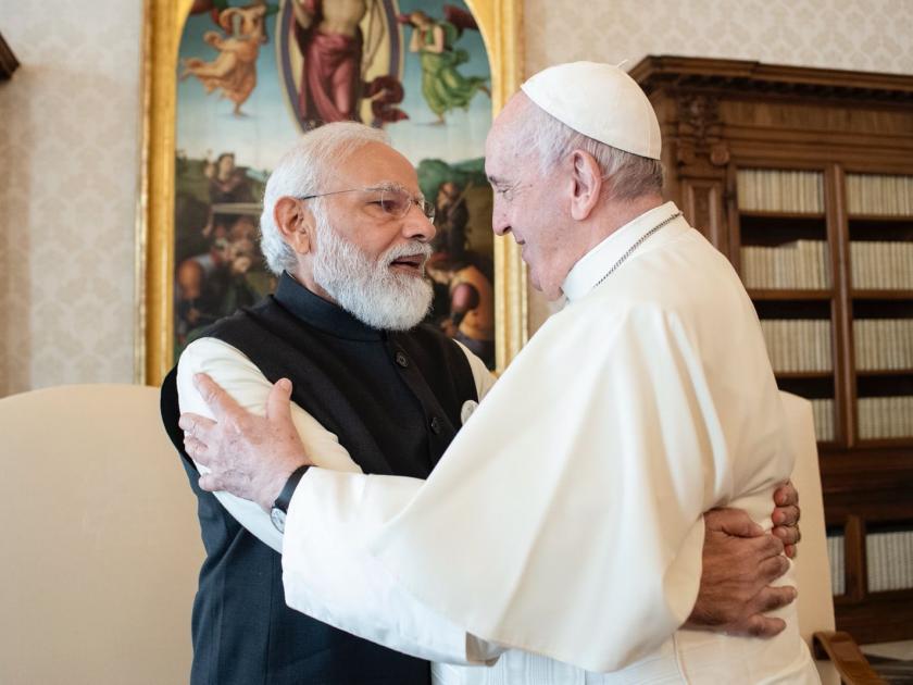 Narendra Modi : Peace talks ... The first Indian Prime Minister to meet Pope Francis in italy | Narendra Modi : शांतता पे चर्चा... पोप फ्रान्सिस यांची भेट घेणारे पहिले भारतीय पंतप्रधान