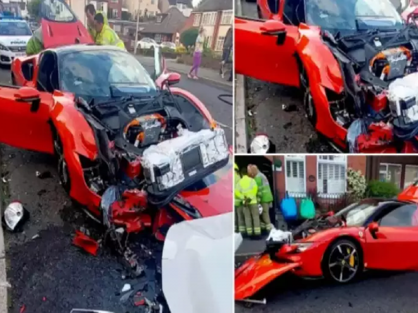Viral Ferrari Video: Ferrari worth Rs 4.5 crore, driver hits cars in parking | Viral Ferrari Video: साडेचार कोटींची फरारी, ड्रायव्हरनं पार्किंमधल्या गाड्यांना ठोकली; पुढे...