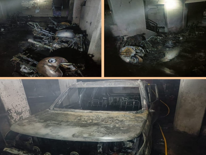 Fourteen vehicles set on fire in Dhankawadi parking lot in Pune Burn thirteen two wheelers with one four wheeler | पार्किंगमध्ये चौदा वाहनांना आग; एका चारचाकीसह तेरा दुचाकी जळून खाक