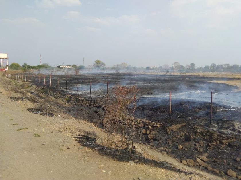 Fire in village; fodder burn | विद्यूत तारांच्या घर्षणाने लागली आग; लाखो रुपयांचा चारा भस्मसात!