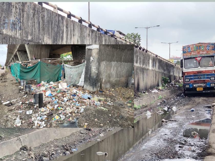 Unsanitary conditions under highway flyovers in Satara | मुंबई, पुण्यात होतं; मग साताऱ्यात का नाही?, महामार्गावरील उड्डाणपुलांची कचराकुंडी