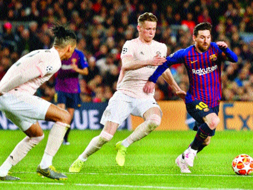 In the Barcelona semi-final, Messi scored two goals against Manchester United | बार्सिलोना उपांत्य फेरीत, मँचेस्टर युनायटेडविरुद्ध मेस्सीचे दोन गोल