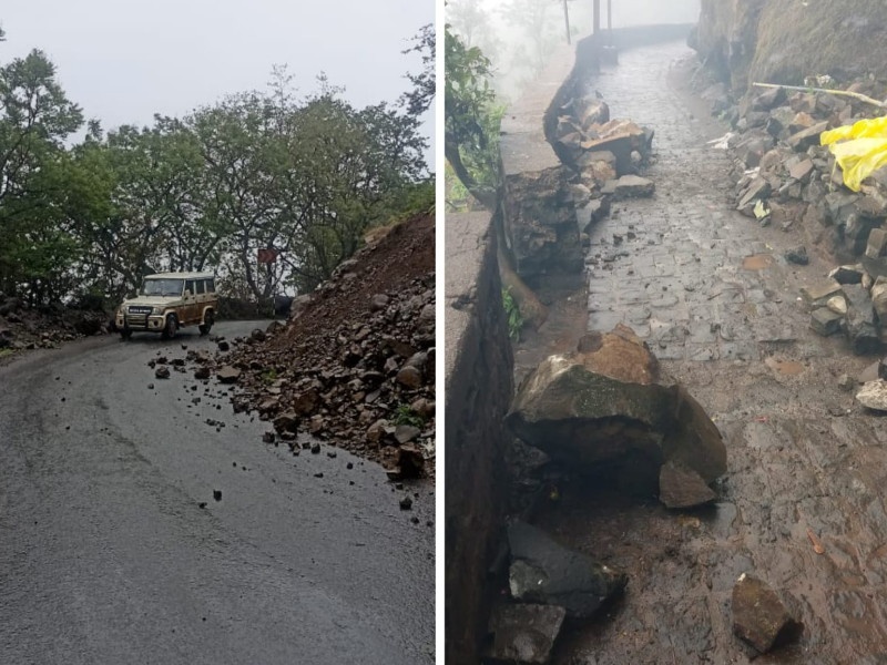 The ghat road on Sinhagad is dangerous Cracks collapsing due to rain, neglect by construction department | सिंहगडावरील घाट रस्ता धोक्याचा; पावसामुळे कोसळतायेत दरडी, बांधकाम विभागाकडून दुर्लक्ष