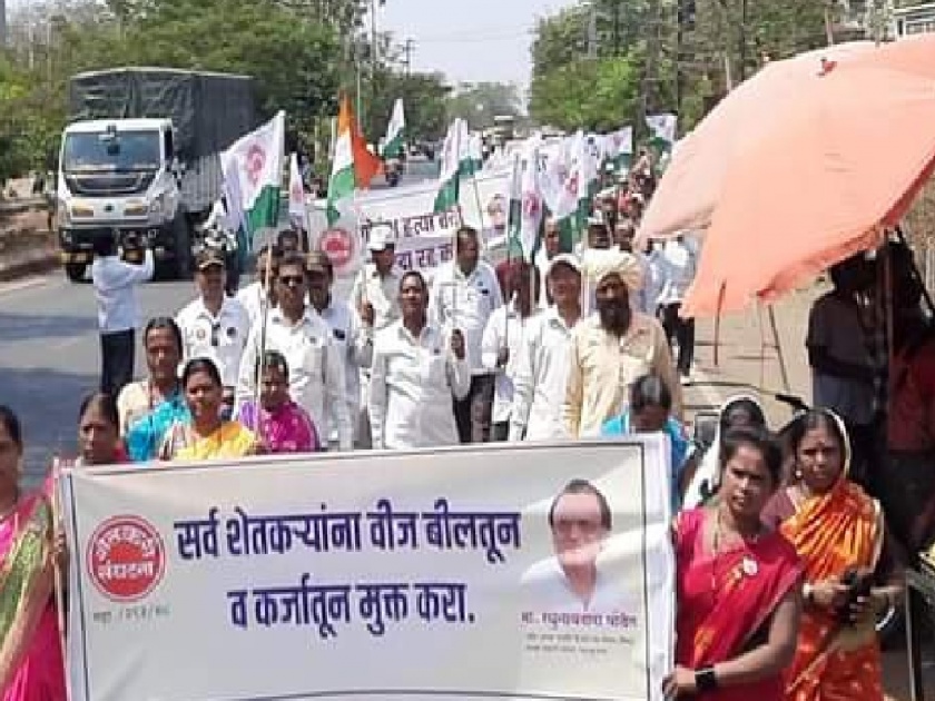 Farmers organization march in Sangli for loan waiver of farmers | शेतकऱ्यांच्या कर्जमाफीसाठी शेतकरी संघटनेचा सांगलीत मोर्चा, कर्ज वसुली थांबविण्याची मागणी