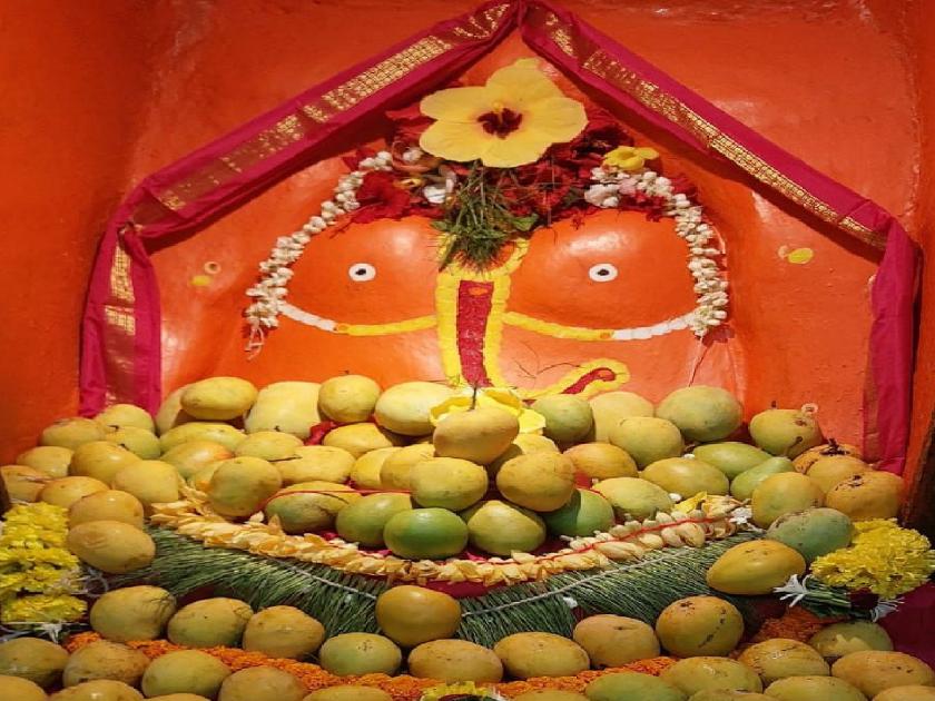 On the occasion of Akshaya Tritiya offering mangoes to Ganapatibappa in Ganapatipule | Ratnagiri: अक्षयतृतीयेनिमित्त गणपतीपुळेत गणपत्तीबाप्पास आंब्याची आरास 