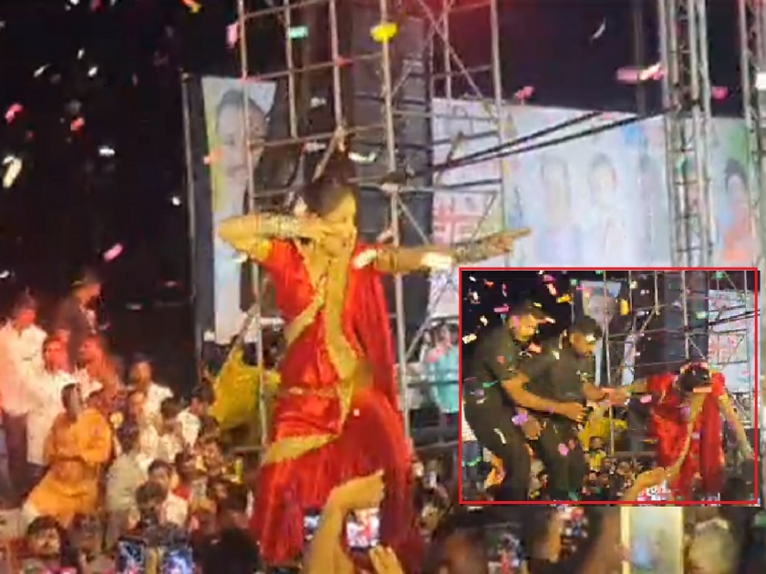 Gautami Patil collapsed on the stage while dancing, the incident happened during the Dahihandi festival in Sangli | बेभान होऊन नाचताना गौतमी पाटील स्टेजवर कोसळली, सांगलीतील दहीहंडी उत्सवात घडली घटना video