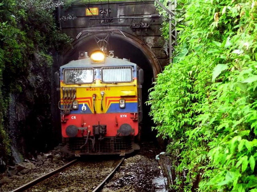 Konkan Railway stopped due to landslide at khajne tunnel | पेडणेनजीक खाजने बोगद्यात भींतीचा भाग कोसळल्याने कोकण रेल्वे ठप्प