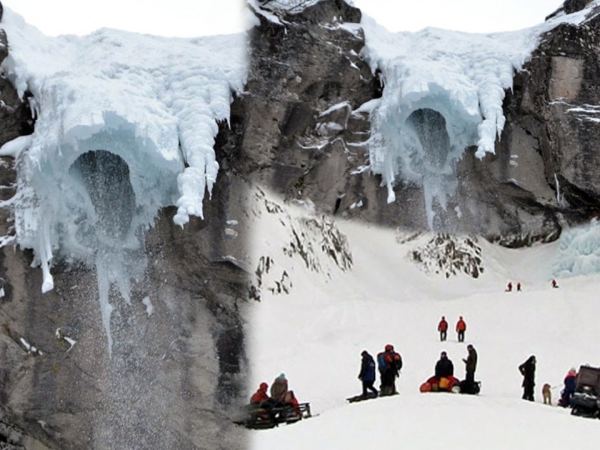 Frozen vilyuchinksy waterfall breaks apart kills one in Russia at science | धक्कादायक! गोठलेल्या धबधब्याखाली फिरत होते लोक, टोकदार बर्फाच्या तुकड्याखाली दबून एकाचा मृत्यू....