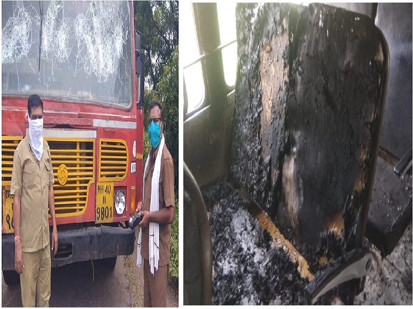 In Hingoli, in support of Maratha reservation, unknown persons threw stones at the bus and tried to set it on fire by throwing petrol | हिंगोलीत मराठा आरक्षण समर्थनार्थ अज्ञातांची बसवर दगडफेक, पेट्रोल टाकून पेटविण्याचा प्रयत्न 