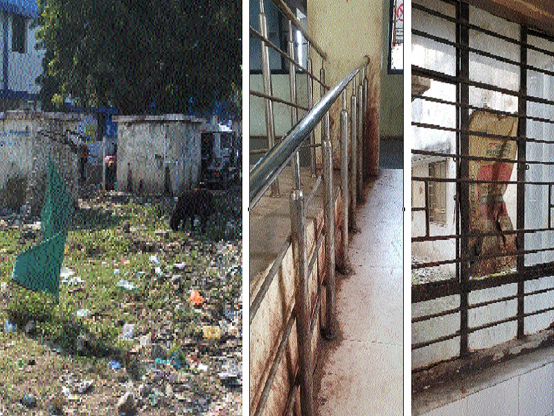 Hingoli District Hospital found in defiance of uncleanness | हिंगोली जिल्हा रूग्णालय सापडले अस्वच्छतेच्या विळख्यात; पिचकाऱ्यांनी रंगल्या भिंती 