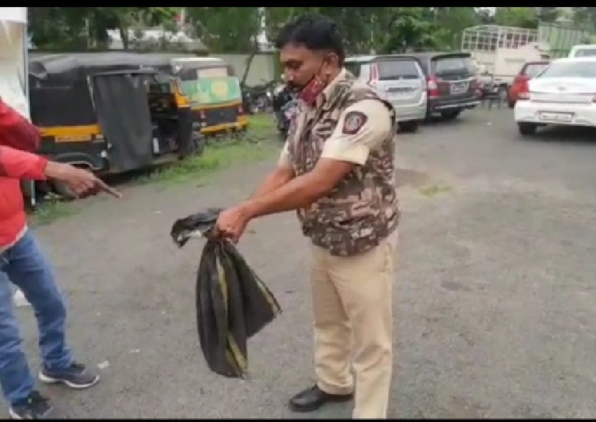 Traffic jams due to 'smugglers' on busy roads; Homeguard saves injured snake | वर्दळीच्या रस्त्यावर 'तस्कर'मुळे वाहतूक कोंडी; होमगार्डमुळे जखमी सापाला जीवदान