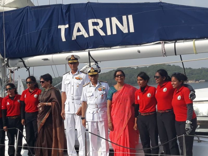 Team of six women officers of Indian Navy return after circumnavigating the globe on an Indian-built sail boat INSV Tarini | नारीशक्तीचा विजय असो... 'जग जिंकून' मायदेशी परतल्या भारताच्या सहा 'जलसम्राज्ञी'