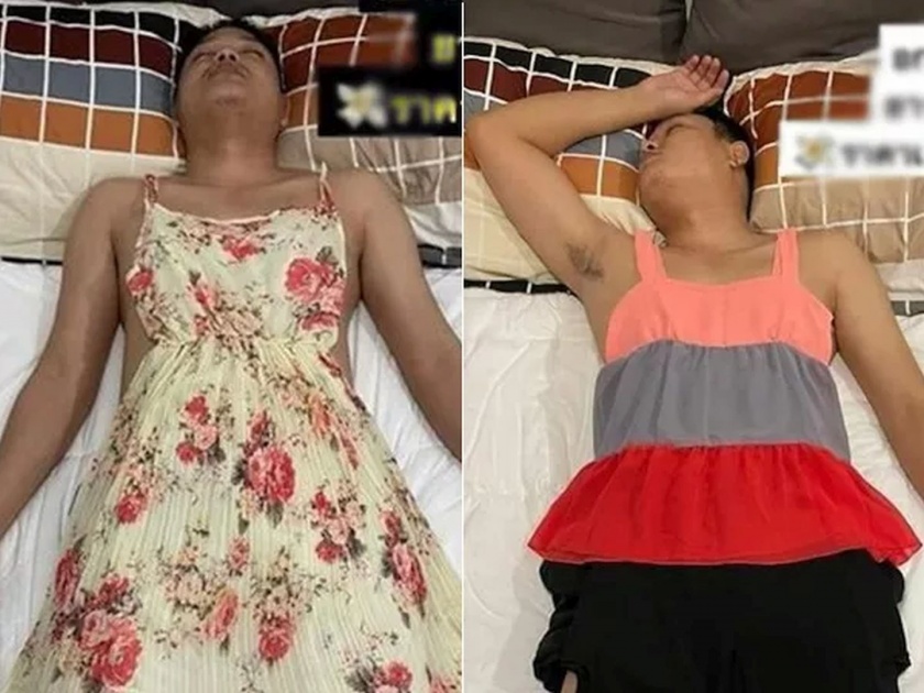 Philippines woman turns her sleeping husband into a model to sell her clothes online | बोंबला! नवरा झोपला होता; अन् बायकोनं ऑनलाईन कपडे विकण्यासाठी त्यालाच बनवलं मॉडेल